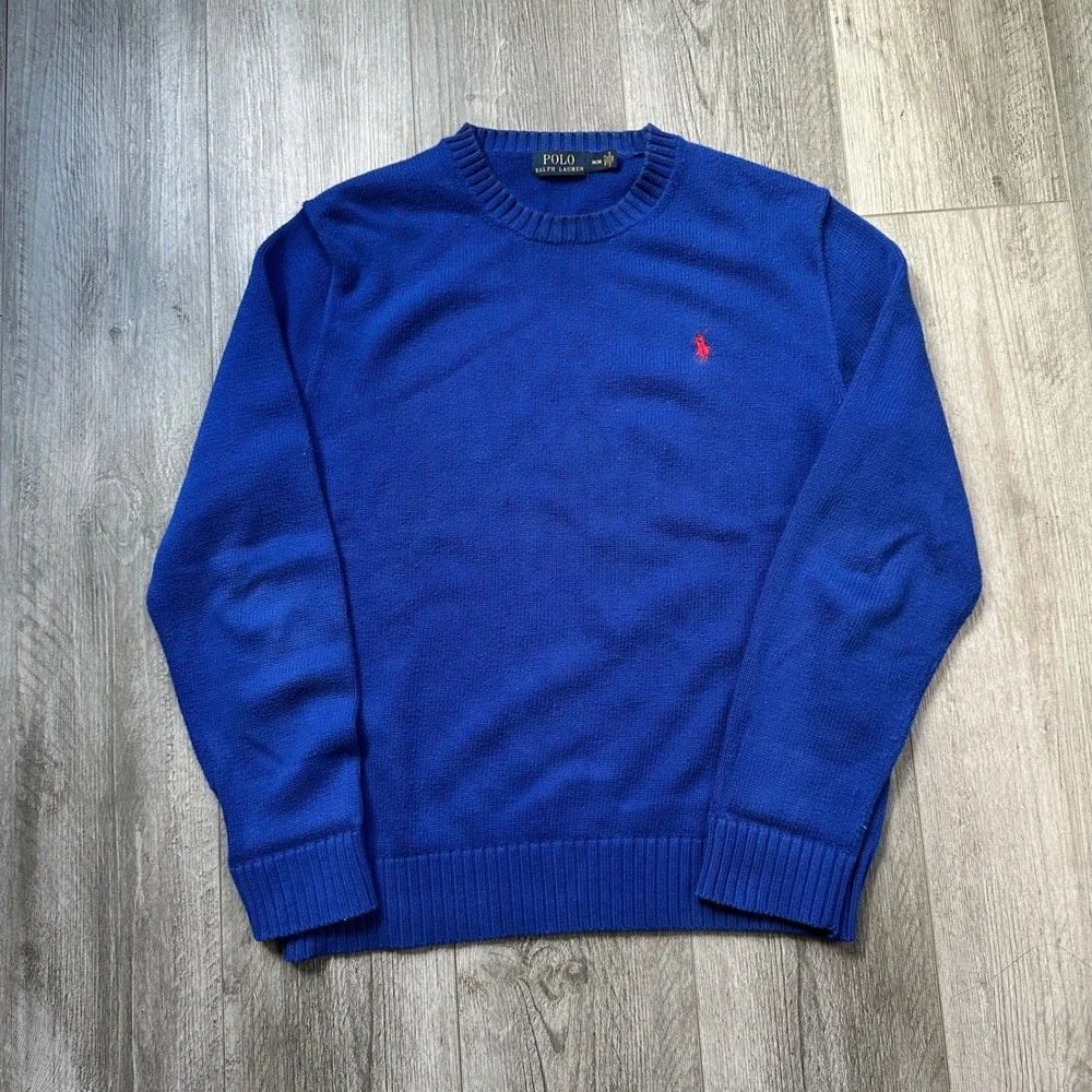 Polo Ralph Lauren Blue Crewneck Sweater Men's M Red Pony Logo